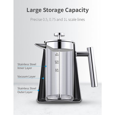 1000 ml / 34 uncji Ekspres do kawy w kubku próżniowym Utrzymuj ciepło Ekspres do herbaty French Press LFGB