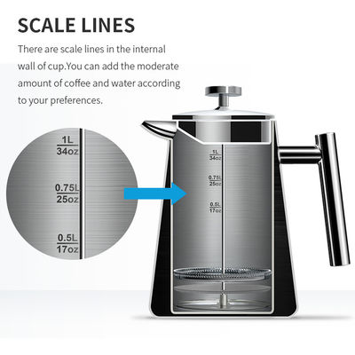 1000ML Automatyczna prasa francuska Podróżna podwójna ściana ze stali nierdzewnej